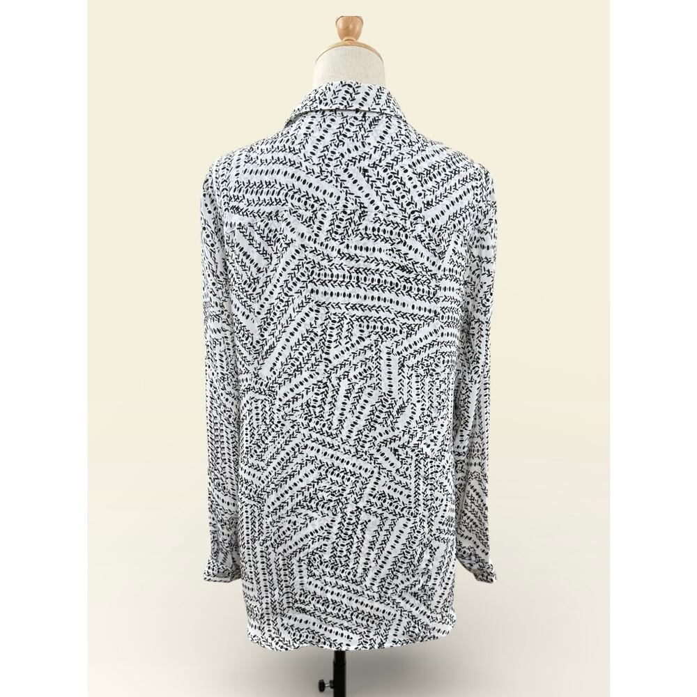 Cabi White And Black Pattern Split Back Blouse, S… - image 3